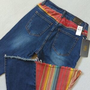 Lucky & Blessed Extreme Flare Jeans Womens 4 Blue Denim Striped Bell Bottom